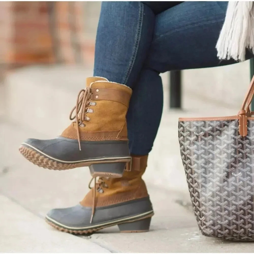 Sorel Women's Brown Leather Fancy Lace II Winter Snow Boots Size 10 Preppy Hike - Picture 2 of 15